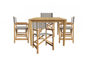 Cateline 5-Piece Square Teak Outdoor Dining Set in Taupe with Folding Armchairs - The Charming Bench Company