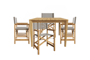 Cateline 5-Piece Square Teak Outdoor Dining Set in Taupe with Folding Armchairs - The Charming Bench Company