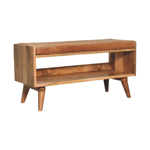 Hardwood Bench with Tan Leather Seatpad