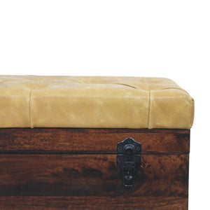 Tan Leather Storage Trunk Bench Bench