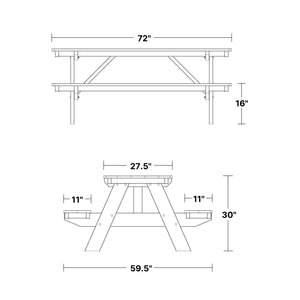 Heritage 72" Picnic Table with Attached Benches - The Charming Bench Company