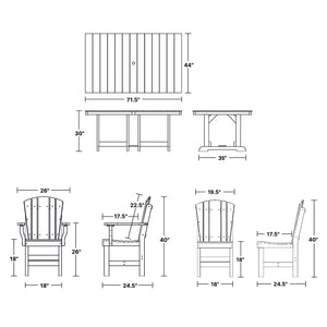 Heritage 7-Piece 44"x72" Dining Set - The Charming Bench Company