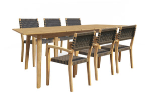 Ambre 5-Piece Round Teak Outdoor Dining Set with Lazy Susan and Stacking Armchairs Outdoor deep seating