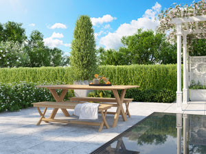 Aude 3-Piece Rectangular Teak Outdoor Jacques Dining Set with Benches Outdoor Dining Set
