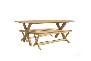 Aude 3-Piece Rectangular Teak Outdoor Jacques Dining Set with Benches Outdoor Dining Set