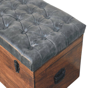 Black Buffalo hide leather Storage Trunk Bench