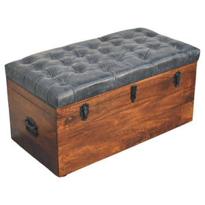 Black Buffalo hide leather Storage Trunk Bench