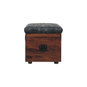 Black Buffalo hide leather Storage Trunk Bench