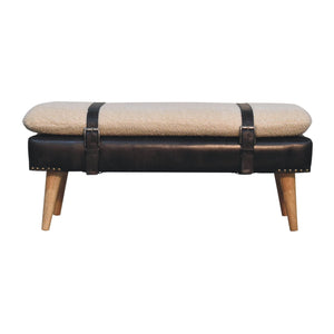 Bouclé Buffalo Hide Black Leather Bench Bench