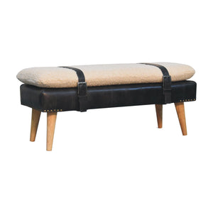Bouclé Buffalo Hide Black Leather Bench Bench