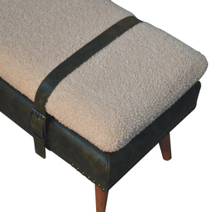 Bouclé Buffalo Hide Olive Green Leather Bench Bench