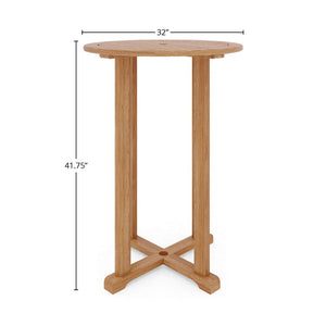 Clement Round Teak Outdoor Bar Height Bistro Table with Umbrella Hole Bar Table