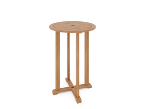 Clement Round Teak Outdoor Bar Height Bistro Table with Umbrella Hole Bar Table