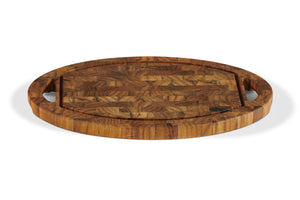Coupe Oval Teak Cutting Board with Juice Groove and Handles Board