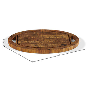 Coupe Oval Teak Cutting Board with Juice Groove and Handles Board