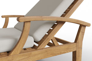 Delaine Teak Outdoor Reclining Sun Lounger with Sunbrella Canvas Cushion and Slide-out Tray Dining Bench Set