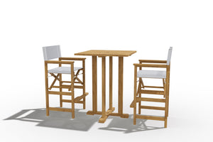 Directeur 3-Piece Square Teak Outdoor Bar Height Dining Set in White with Folding Armchairs Outdoor Dining Set