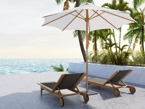 Elie Teak Outdoor Reclining Sun Lounger in Taupe with Rear Wheels Lounger