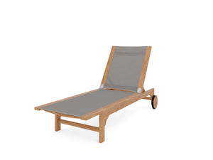 Elie Teak Outdoor Reclining Sun Lounger in Taupe with Rear Wheels Lounger