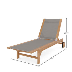 Elie Teak Outdoor Reclining Sun Lounger in Taupe with Rear Wheels Lounger
