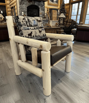 Lakeland Frontier Log Chair Lounge Chair Unfinished / Set of Green Cushions