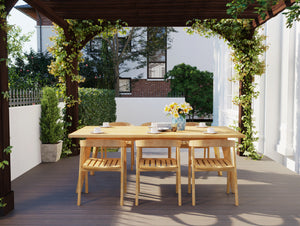 Lechair 7-Piece Rectangular Teak Outdoor Dining Set with Barrel Back Armchairs Outdoor Dining Set