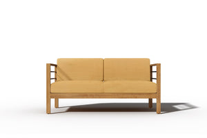 Leon 3-Person Teak Outdoor Sofa with Sunbrella Dupione Cornsilk Cushion Outdoor Chair