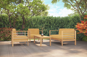 Leon 4-Piece Teak Outdoor Patio Deep Seating Set with Sunbrella Dupione Cornsilk Cushions Outdoor deep seating