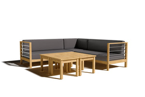Leon 7-piece Teak Outdoor Sectional Deep Seating Set with Sunbrella Charcoal Cushions Outdoor deep seating