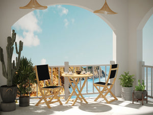 Lucas 3-Piece Round Teak Outdoor Bistro Set in Black with Folding Table and Chairs Bistro Set