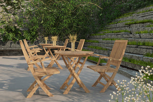 Lydie Round Teak Outdoor Folding Bistro Table with Umbrella Hole Dining Table