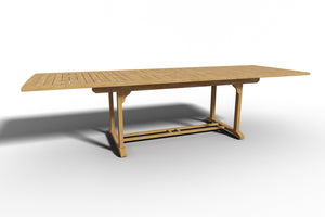 Olivier Rectangular Teak Outdoor Dining Table with Double Extensions and Umbrella Hole Outdoor Table