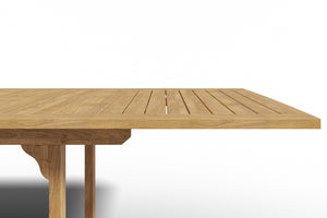 Olivier Rectangular Teak Outdoor Dining Table with Double Extensions and Umbrella Hole Outdoor Table