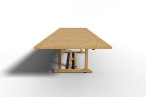 Olivier Rectangular Teak Outdoor Dining Table with Double Extensions and Umbrella Hole Outdoor Table