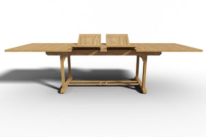 Olivier Rectangular Teak Outdoor Dining Table with Double Extensions and Umbrella Hole Outdoor Table