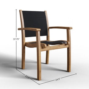 Perrin 5-Piece Square Teak Outdoor Dining Set in Black with Stacking Armchairs Outdoor Dining Set