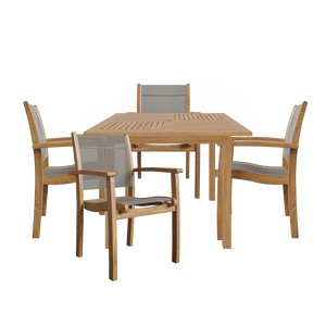 Perrin 5-Piece Square Teak Outdoor Dining Set in Taupe with Stacking Armchairs Outdoor Dining Set