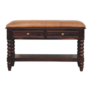 Spindle Winewood Leather Bench Bench