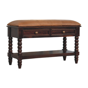 Spindle Winewood Leather Bench Bench