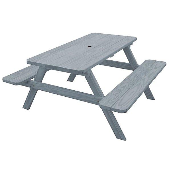 Spruce Picnic Table with Attached Benches Picnic Table 5ft / Gray Stain / Include Standard Size Umbrella Hole