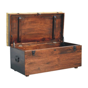 Walnut Storage Trunk Bench with Tan Leather Bench