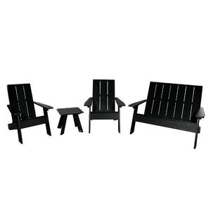 2 Barcelona Modern Adirondack Chair, 1 Barcelona Double Wide Modern Adirondack Chair, and 1 Barcelona Modern Side Table Conversation Set Black