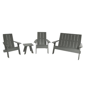 2 Barcelona Modern Adirondack Chair, 1 Barcelona Double Wide Modern Adirondack Chair, and 1 Barcelona Modern Side Table Conversation Set Coastal Teak
