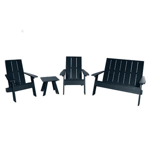 2 Barcelona Modern Adirondack Chair, 1 Barcelona Double Wide Modern Adirondack Chair, and 1 Barcelona Modern Side Table Conversation Set Federal Blue