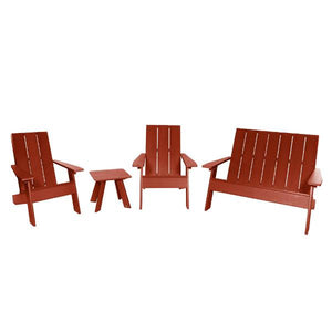 2 Barcelona Modern Adirondack Chair, 1 Barcelona Double Wide Modern Adirondack Chair, and 1 Barcelona Modern Side Table Conversation Set Rustic Red