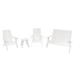 2 Barcelona Modern Adirondack Chair, 1 Barcelona Double Wide Modern Adirondack Chair, and 1 Barcelona Modern Side Table Conversation Set White