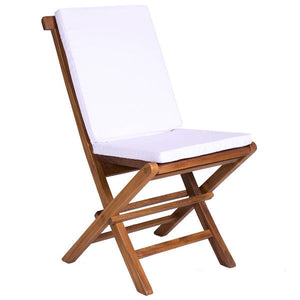 7-Piece Oval Extension Teak Table Folding Chair Set with Cushions Dining Set Royal White