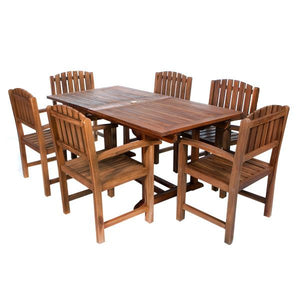7-Piece Twin Butterfly Leaf Teak Extension Table Dining Chair Set with Cushions Dining Set