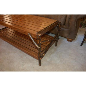 A & L Furniture Hickory Coffee Table with Shelf Table Rustic Hickory
