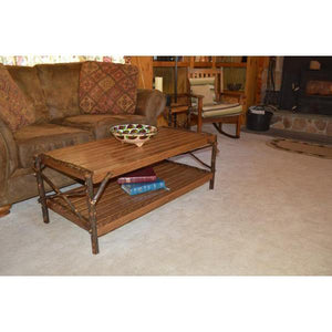 A & L Furniture Hickory Coffee Table with Shelf Table Rustic Hickory